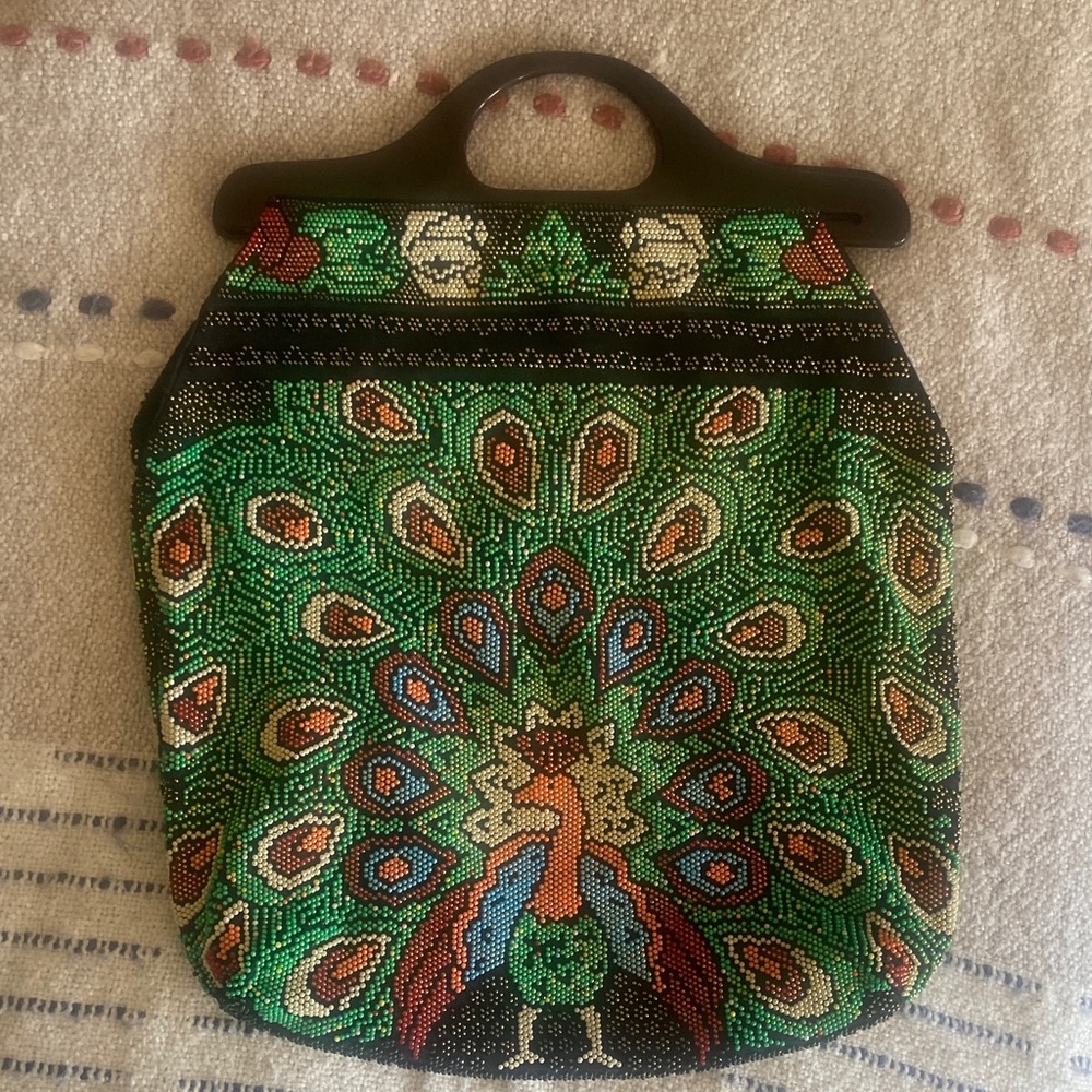 Vibrant Peacock Beaded Tote Bag